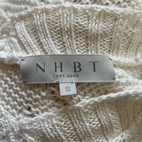 NHBT White Circle Open Knit 100% Linen V-Neck Sweater EUC Size Small - Picture 5 of 8